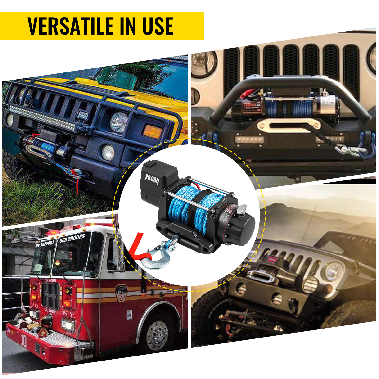 VEVOR 12V Electric Winch 20000 LBS Synthetic Rope 13MM X 26M Wireless