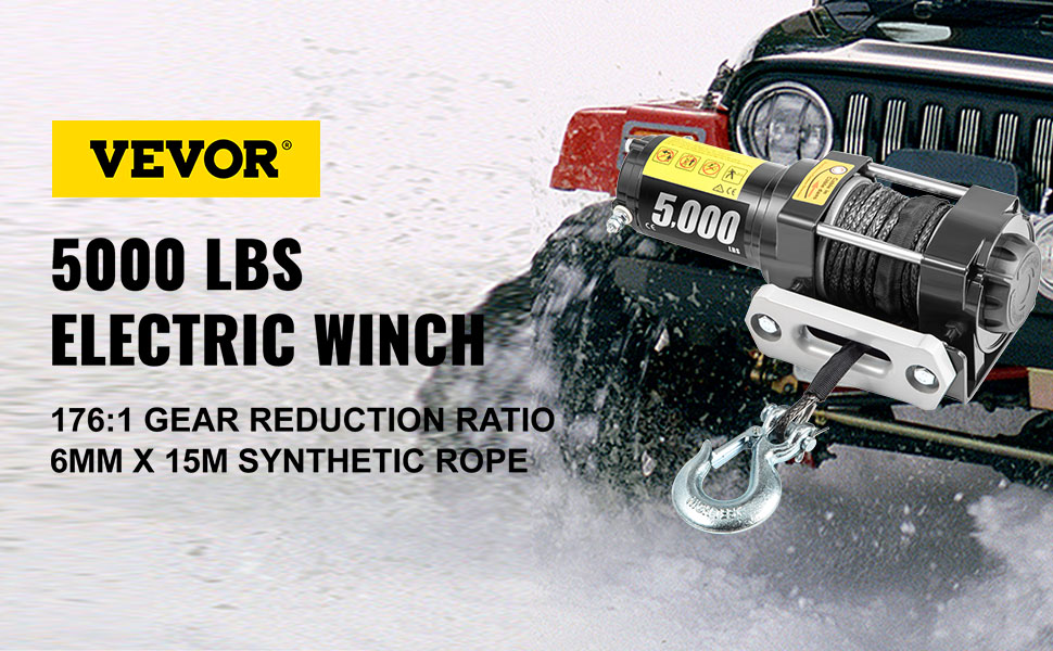 VEVOR VEVOR 12V Electric Winch 5000 LBS Synthetic Rope 6MM X 15M