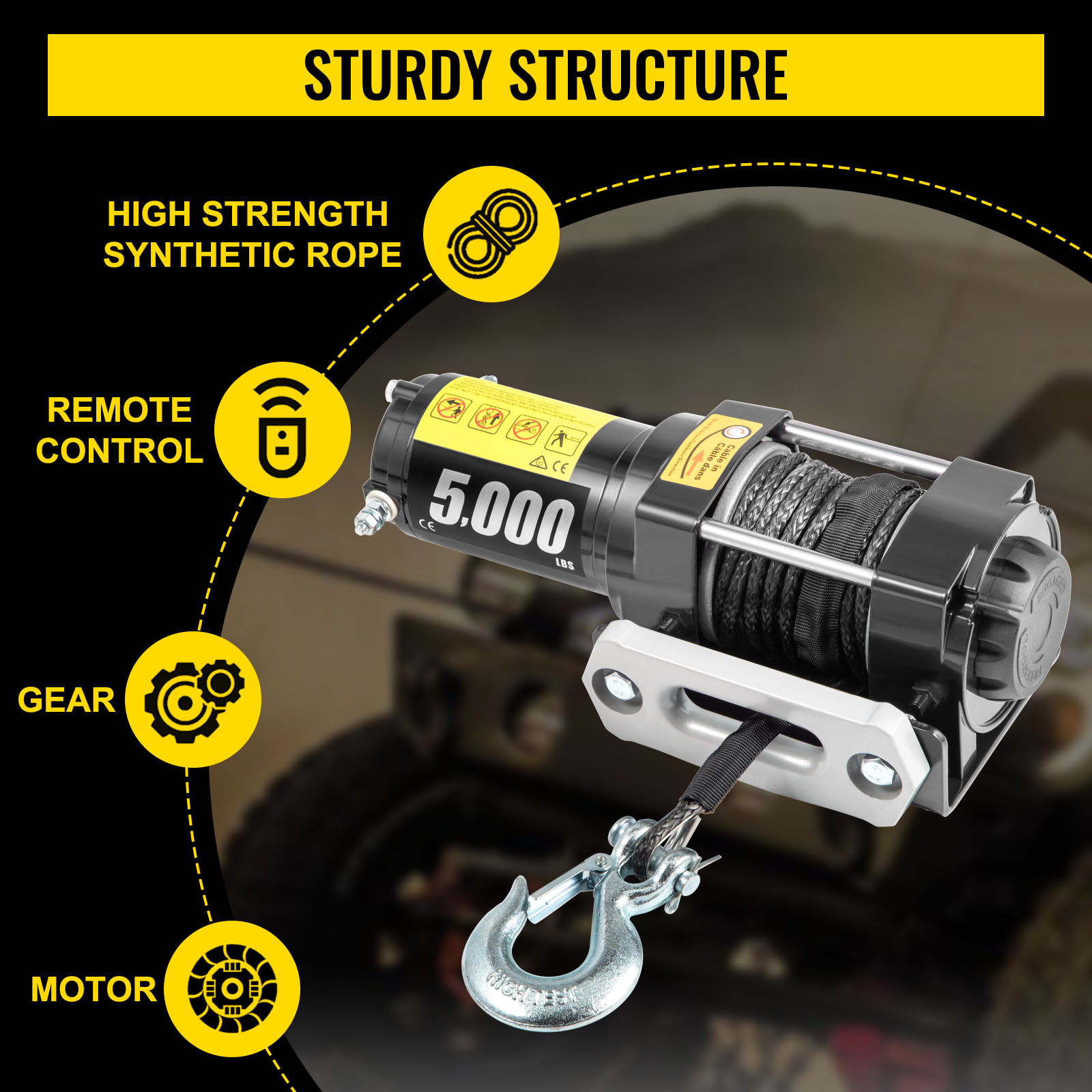 VEVOR VEVOR 12V Electric Winch 5000 LBS Synthetic Rope 6MM X 15M