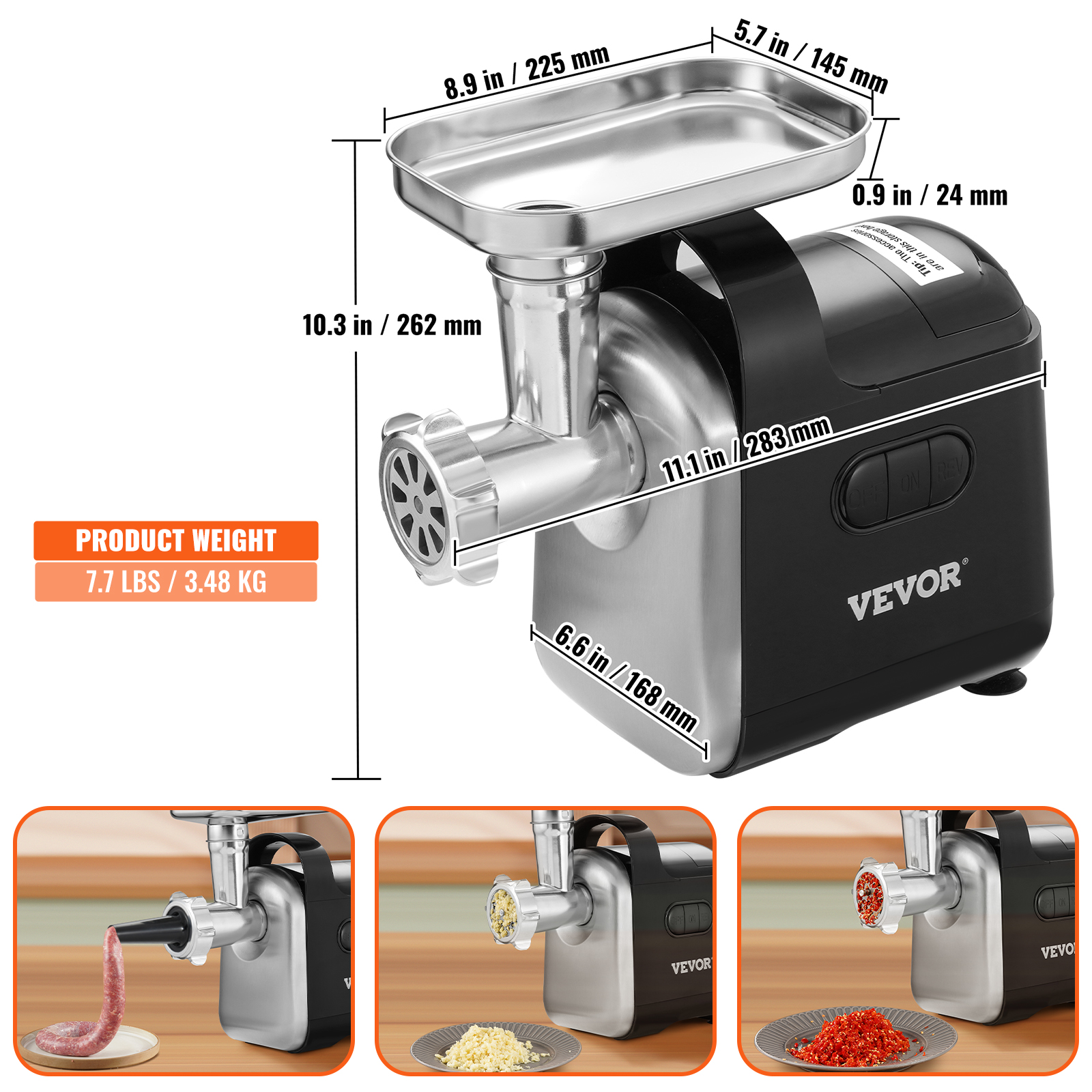 VEVOR Electric Commercial Meat Grinder 396/498/992lb/H Heavy Duty Sausage Maker