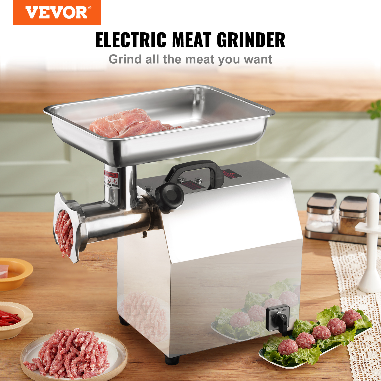 VEVOR Electric Commercial Meat Grinder 396/498/992lb/H Heavy Duty Sausage Maker