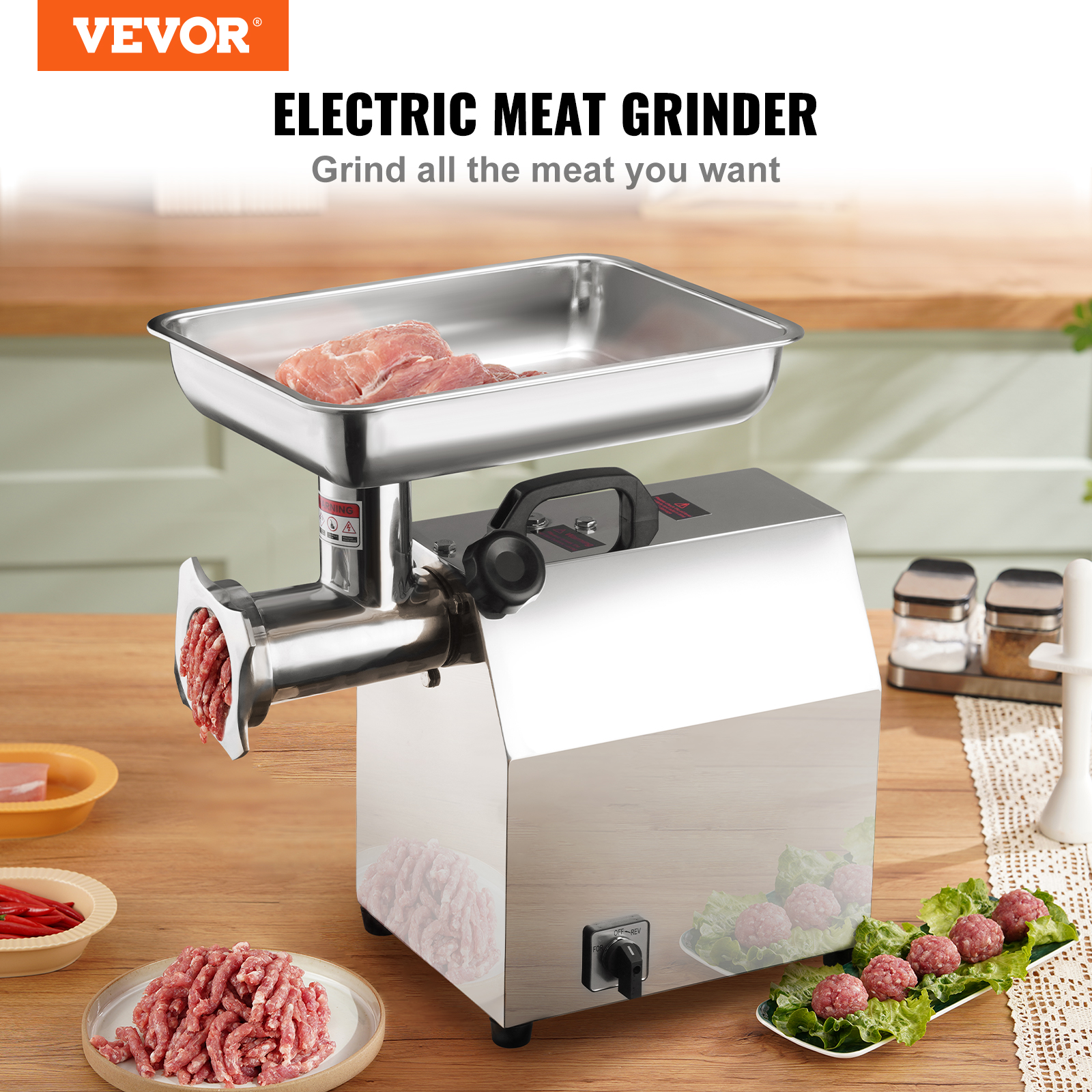 VEVOR Electric Commercial Meat Grinder 396/498/992lb/H Heavy Duty Sausage Maker