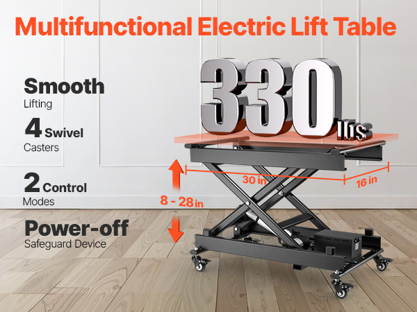 28" Electric Lift Table Single Scissor Electric Lifting Platform 330 lbs 4 Wheel