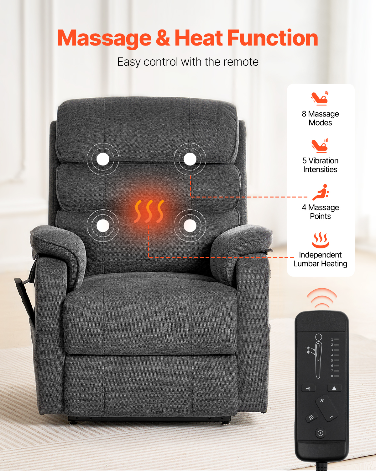 Power Lift Recliner Chair for Elderly Heat and Massage Electric Recliner Medium