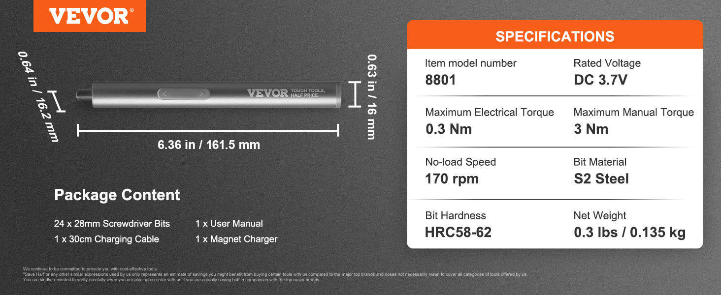 VEVOR Mini elektrický šroubovák Dobíjecí sada nástrojů pro opravu 24 magnetických bitů