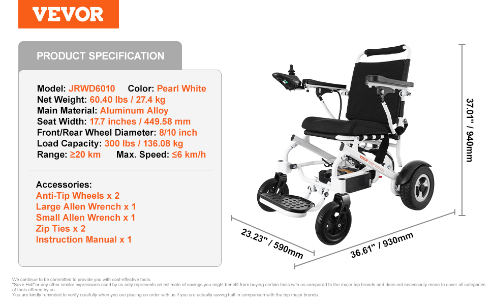 VEVOR Fauteuil roulant électrique pliable intelligent fauteuil motorisé ...