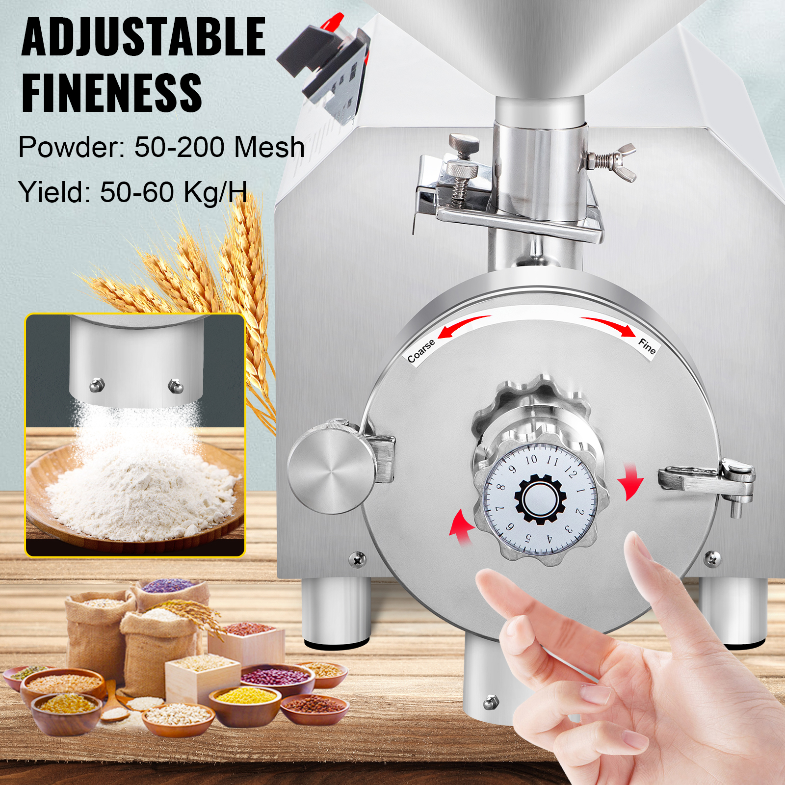 VEVOR 700g Electric Grain Mill Grinder High Speed 2500W Commercial Spice Grinders Stainless Steel Pulverizer Powder Machine for Dry Herbs Grains