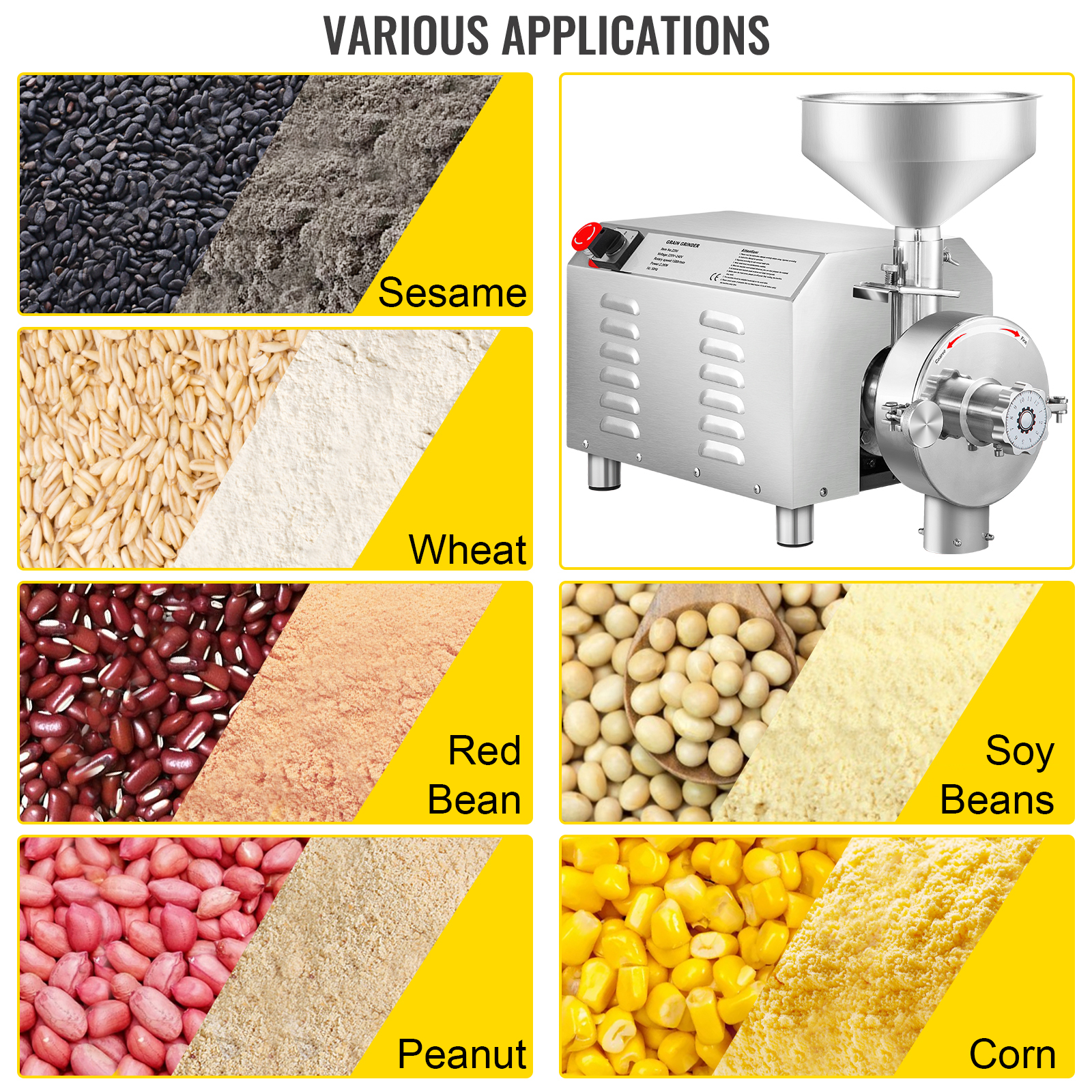 VEVOR 2500g Electric Grain Mill Grinder 3750W High-Speed Commercial Spice Grinders Stainless Steel Swing Type Pulverizer Powder Machine for Spices
