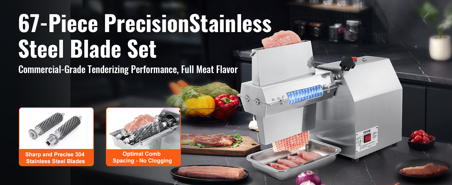 VEVOR Commercial Meat Tenderizer, Heavy Duty 304 Stainless Steel Kitchen  Tool with Meat Tong, Cleaning Brush, and Tray, 750W Electric Meat  Tenderizer Machine for Beef, Turkey, Chicken, Pork, and Fish