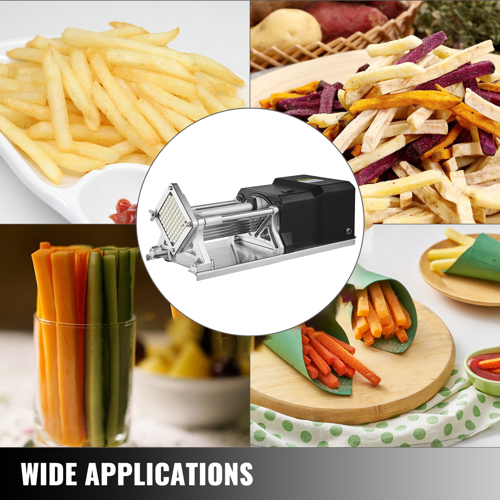 VEVOR VEVOR Electric Fry Cutter with 4 Replaceable Blades Electric Potato  Cutter Anti-slip feet French Fries Cutter Electric Copper Motor Electric Potato  Slicer Electric Potato Cutter For French Fries