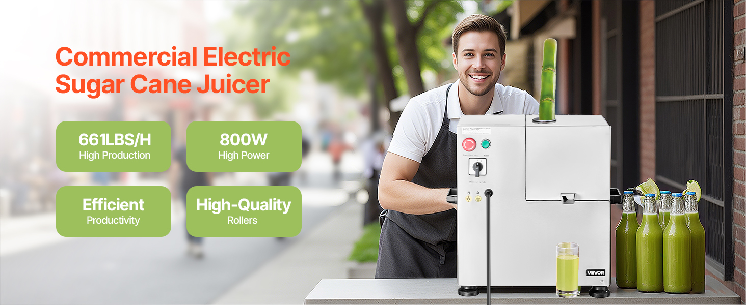 VEVOR Commercial Sugar Cane Juicer – 800W, 661LBS/H Output