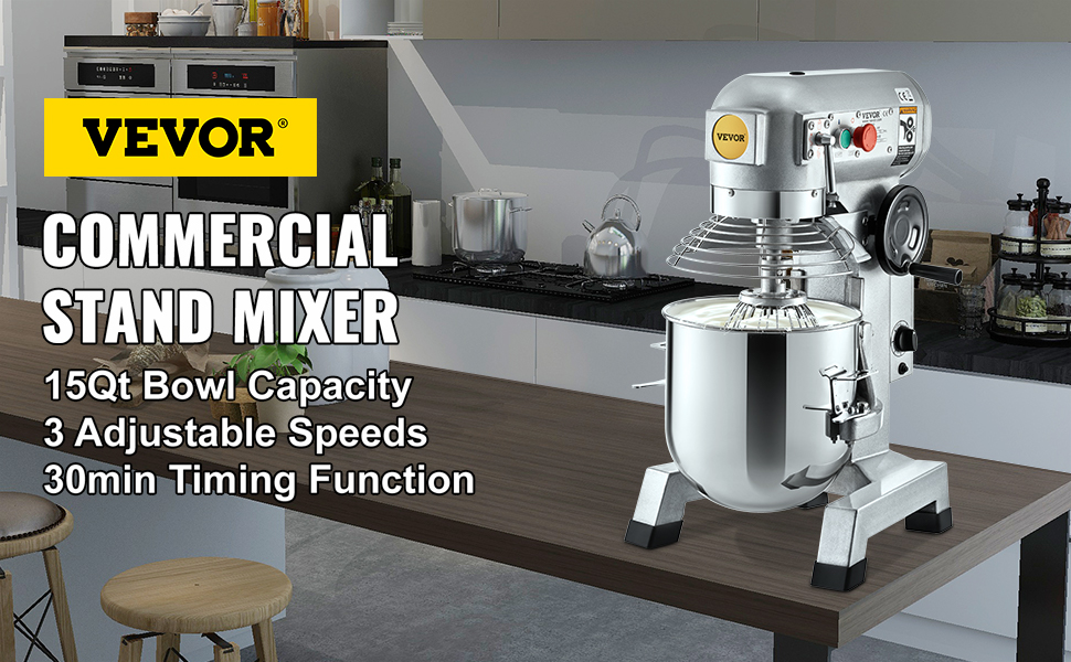 VEVOR Commercial Electric Food Mixer Stand Mixer 16.5L Dough Mixer 3