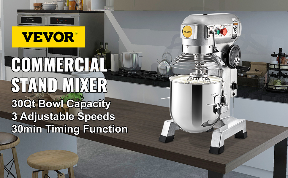 VEVOR 30 Qt. Commercial Dough Mixer 3-Speeds Adjustable Mixer