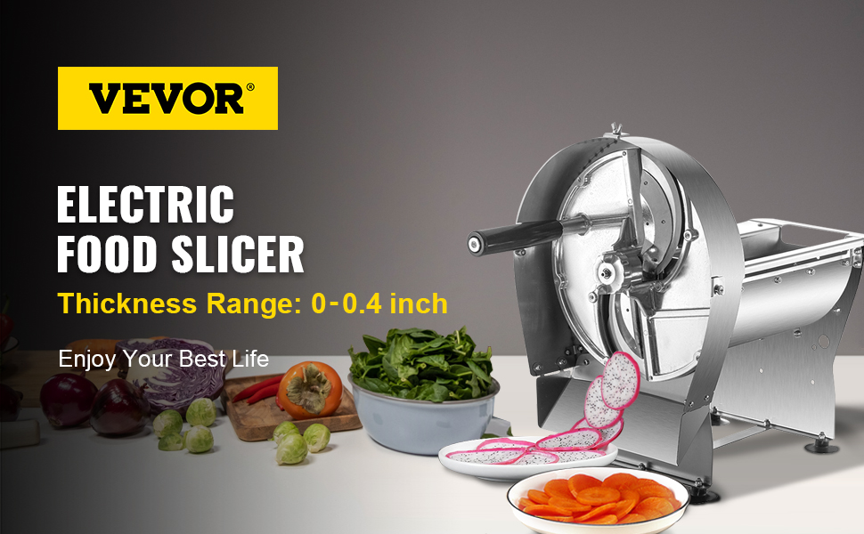 VEVOR Electric Food Slicer, 10In Manual Vegetable Fruit Slicer, 0-0.4 In  Adjustable Thickness Fruit Slicer Machine with Removable Stainless Steel  Blade, Non-Slip Feet Commercial Food Slicer, Silver