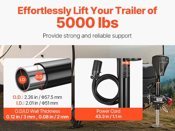 Electric Trailer Jack 5000 lbs Power Tongue Jack for RV Trailer