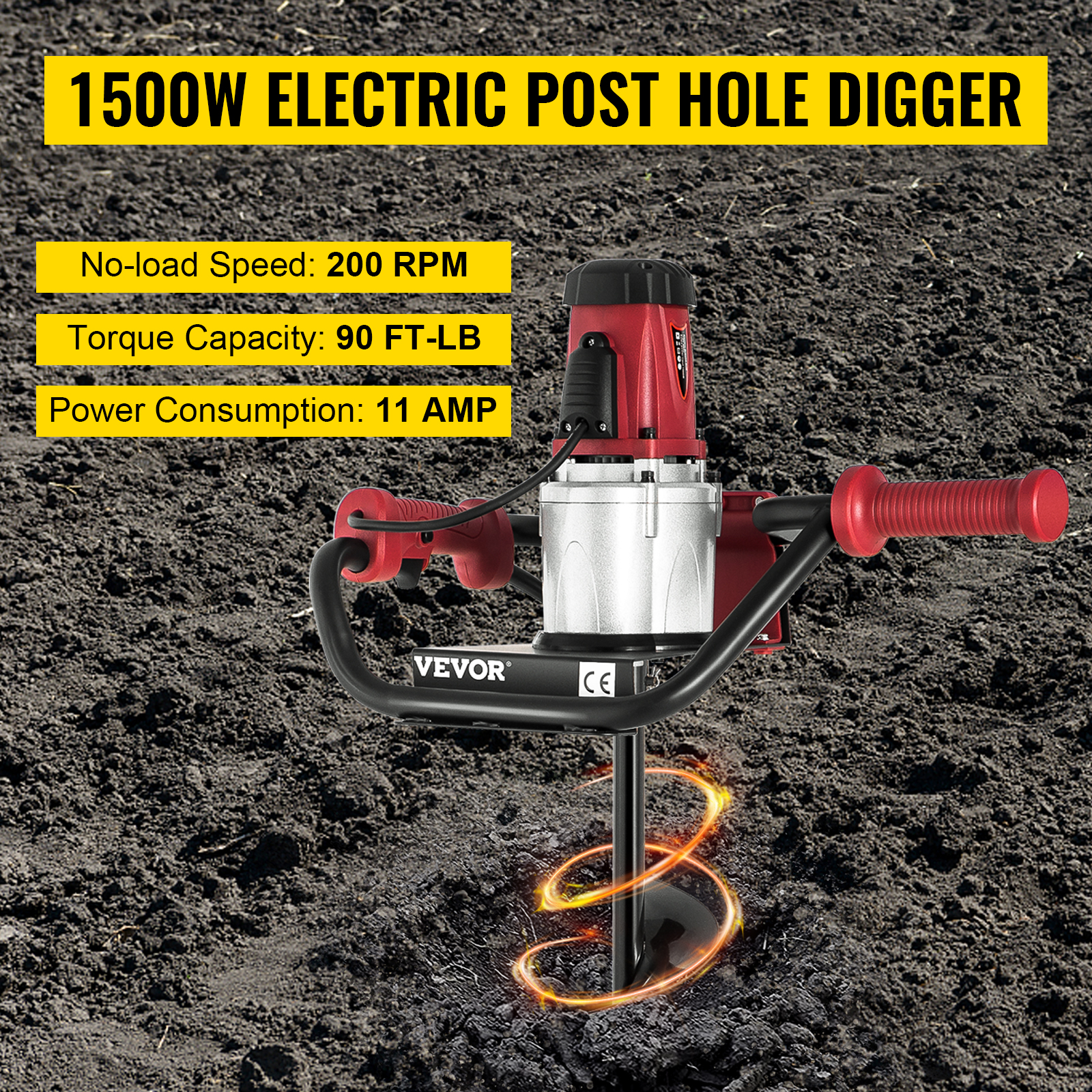 Necessities fetch Smash VEVOR Electric Post Hole Digger, 1500 W 1.6 HP Electric Auger Powerhead w/6"  Bit, 39" Drilling Depth, Compatible with Earth Auger bit or Ice Bit, for  Post Hole Digging, Drilling, Tree Planting 
