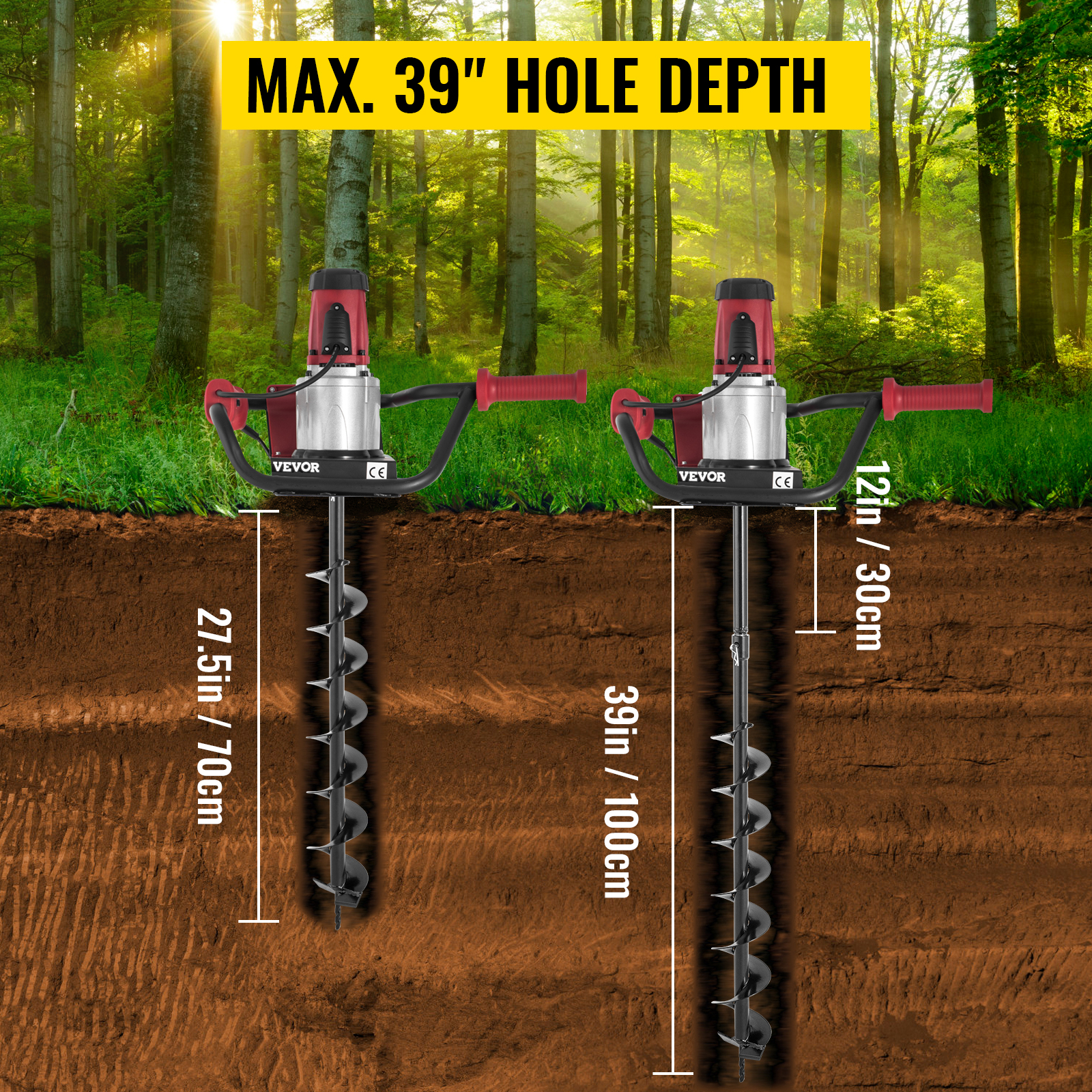 thumbnail image 2 of Electric Post-Hole Digger, 1500W 110V 1.6HP Electric Auger... 2 of 9