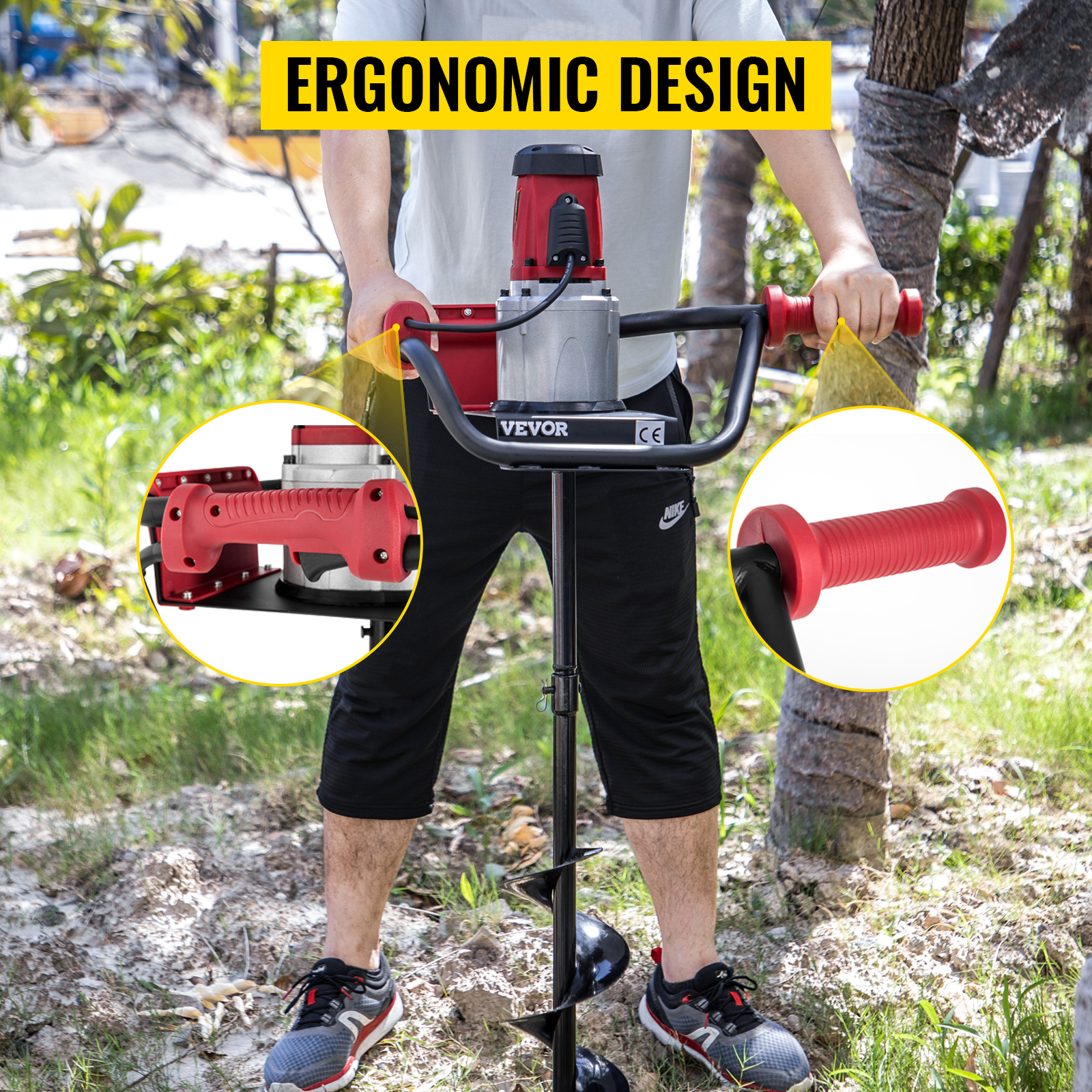 VEVOR Electric Post Hole Digger, 1500 W 1.6 HP Electric Auger Powerhead w/6" Bit, 39" Drilling Depth, Compatible with Earth Auger bit or Ice Bit, for Post Hole Digging, Drilling, Tree Planting