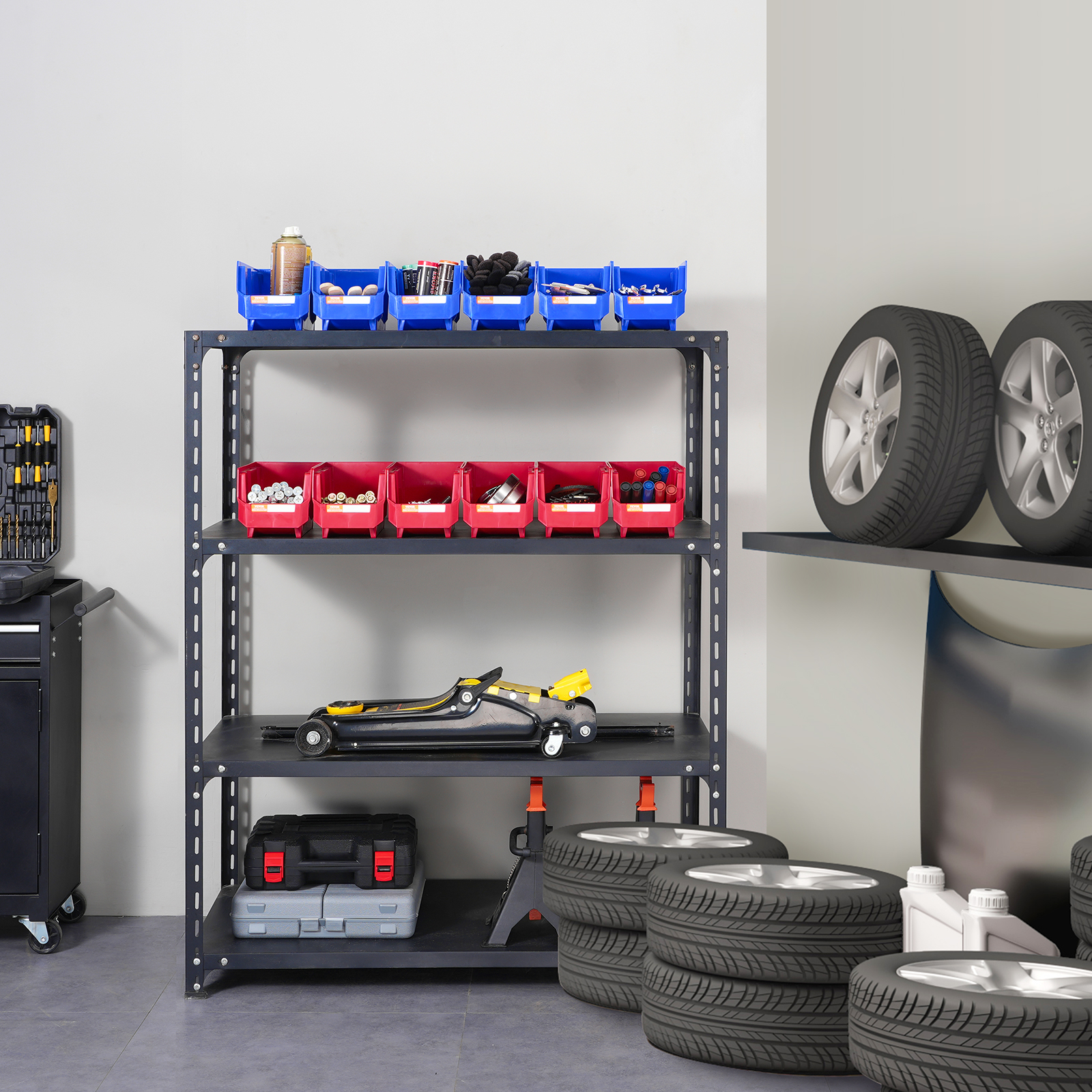 MASKO® Étagère murale + caisses empilables + porte-outils | Boîte de 45