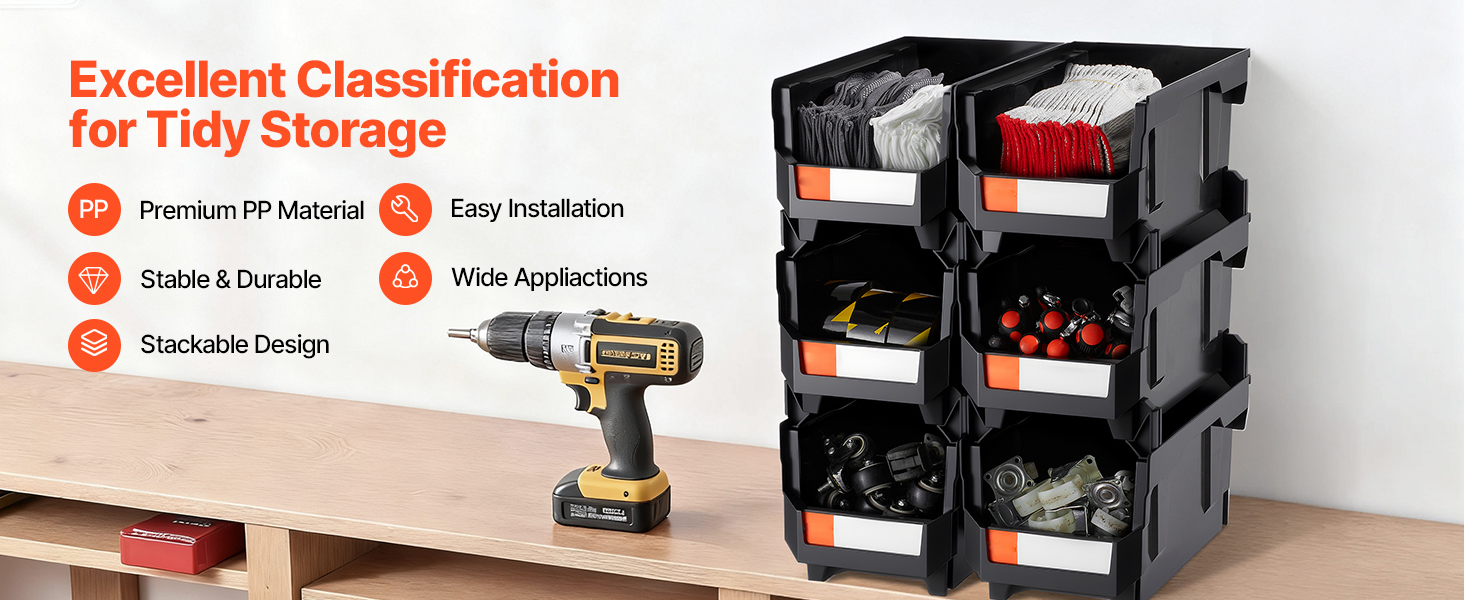 stacked bins in cabinet
