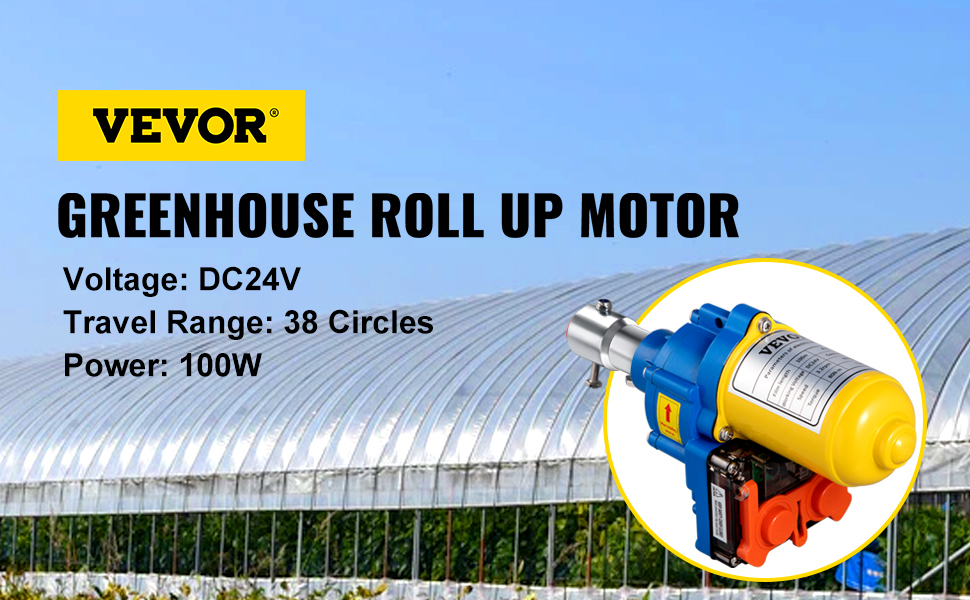 VEVOR Greenhouse Roll Up Motor, 100W DC 24V 3.2 RPM, Waterproof Aluminum Alloy Electric Greenhouse Frame Shed Roll-up Motor with Accurate Limit Switch, for Greenhouse Ventilation, Automatic Venting