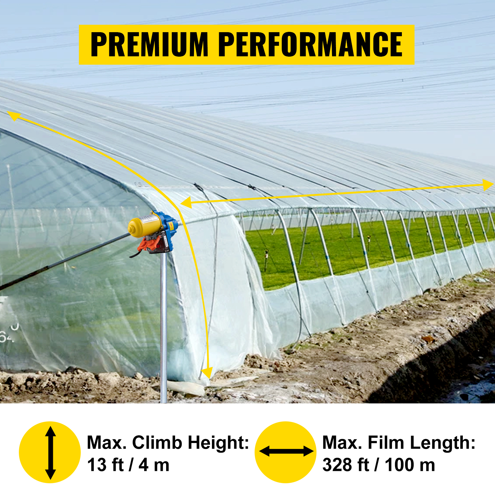 VEVOR Greenhouse Roll Up Motor, 100W DC 24V 3.2 RPM, Waterproof Aluminum Alloy Electric Greenhouse Frame Shed Roll-up Motor with Accurate Limit Switch, for Greenhouse Ventilation, Automatic Venting