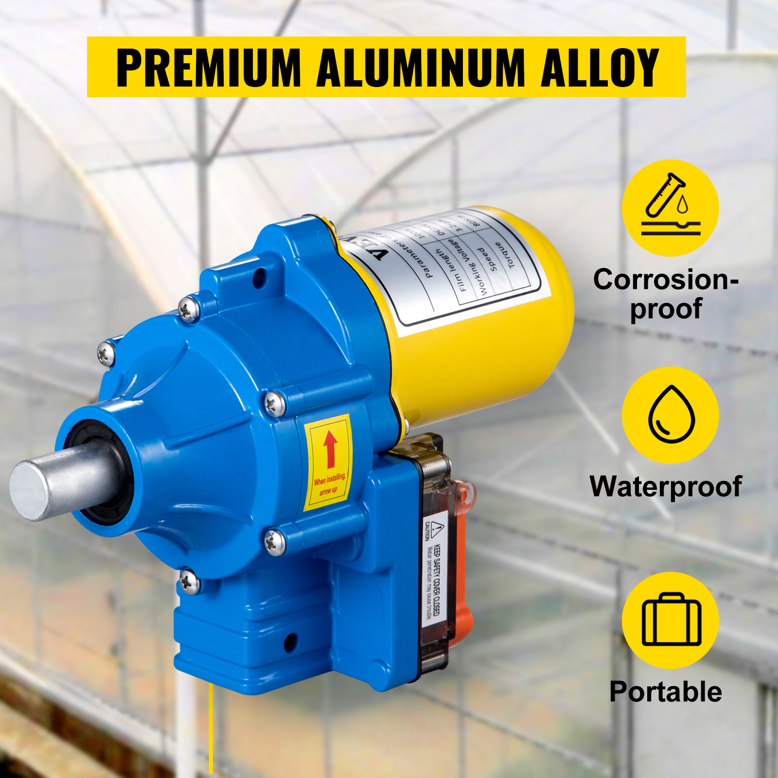 VEVOR Greenhouse Roll Up Motor, 100W DC 24V 3.2 RPM, Waterproof Aluminum Alloy Electric Greenhouse Frame Shed Roll-up Motor with Accurate Limit Switch, for Greenhouse Ventilation, Automatic Venting