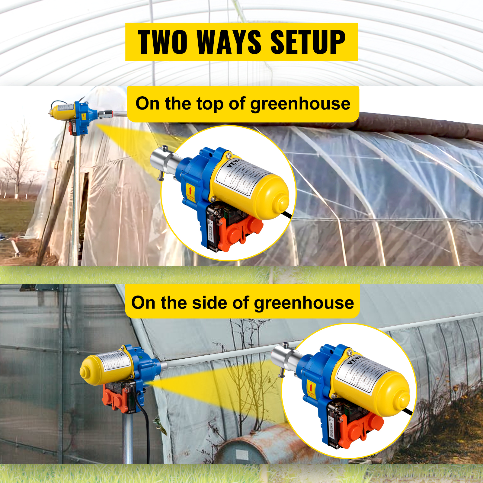 VEVOR Greenhouse Roll Up Motor, 100W DC 24V 3.2 RPM, Waterproof Aluminum Alloy Electric Greenhouse Frame Shed Roll-up Motor with Accurate Limit Switch, for Greenhouse Ventilation, Automatic Venting