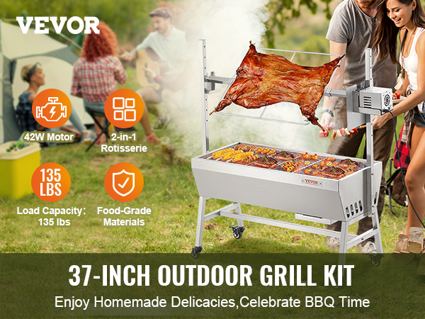 VEVOR Asador de Barbacoa Pincho para Cerdos Corderos Pollos 1110 x