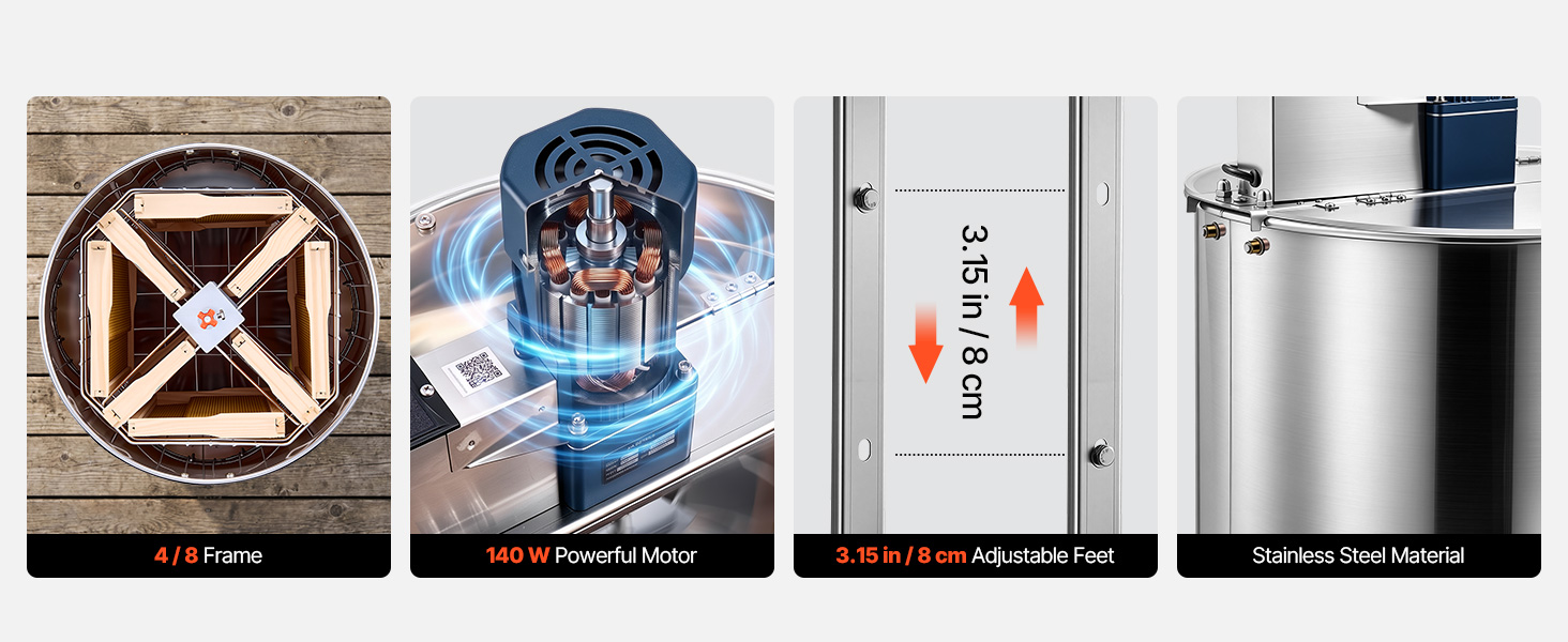 Estrattore Di Miele Elettrico 140W – 3 Telai, Acciaio Inox Con Coperchio Acrilico, Velocità Regolabile 0-370 RPM Per Apicoltori