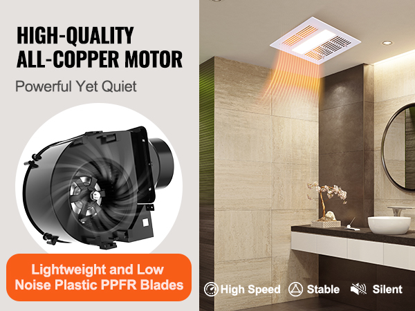 VEVOR Bathroom Exhaust Fan, 1500W Heating, 110 CFM High-Efficiency ...