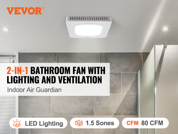 VEVOR Bathroom Exhaust Fan, 80 CFM High-Efficiency Ventilation, 1 ...