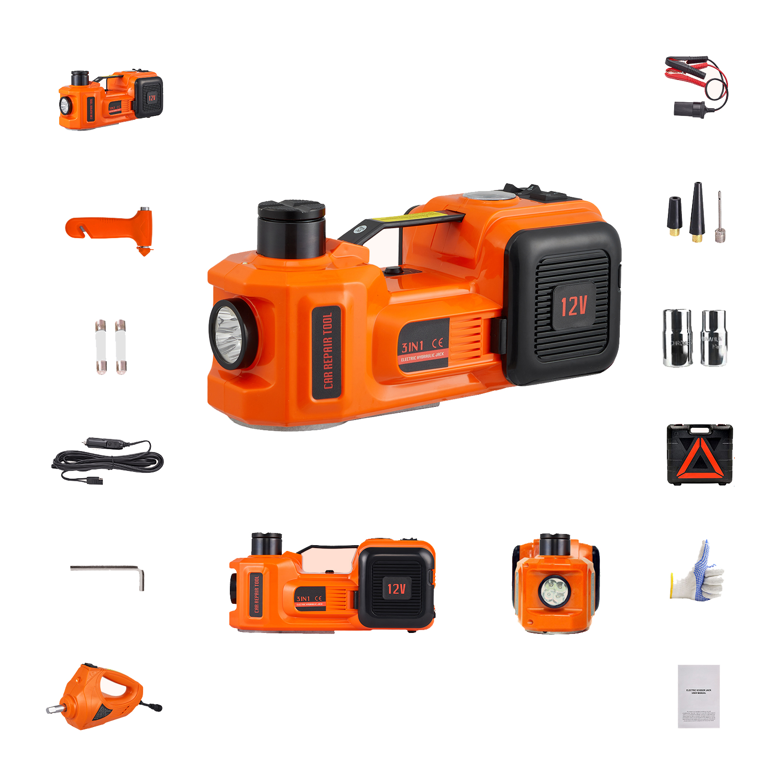 3-5Ton Electric Hydraulic Car Floor Jack w/Impact Wrench &Ti