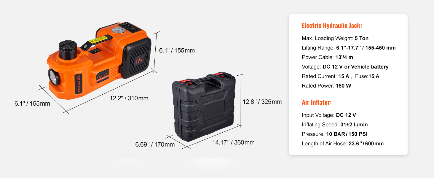 VEVOR Cric 5T Per Auto Idraulica Elettrica, Martinetto Idraulico - Foto 8