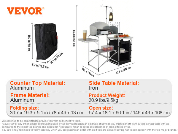 Onlyfire Tavolo Da Cucina Da Campeggio In Acciaio - Pieghevole Con Parabrezza E Cestello, Per Forno Olandese E Barbecue, Dimensioni 76x40x106 Cm