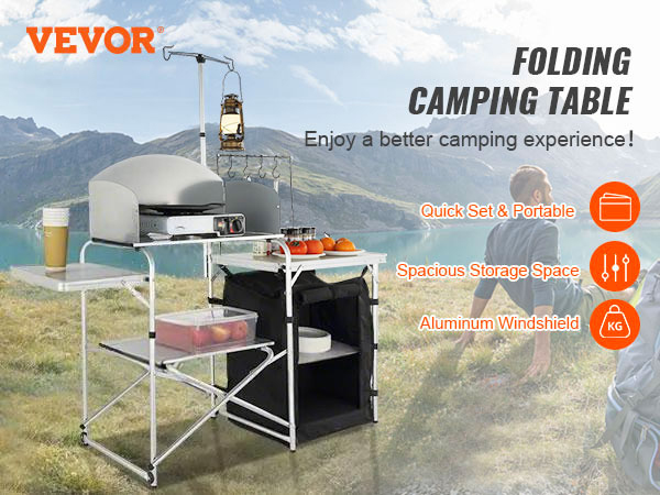 Heavy Duty Portable Camping Table – Black Metal, Height-Adjustable & Lightweight For Outdoor Cooking & Picnics
