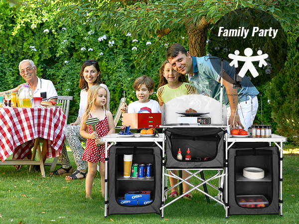 Portable Folding Camping Kitchen Table Grill Cook Storage Picnic Cabinet  Outdoor