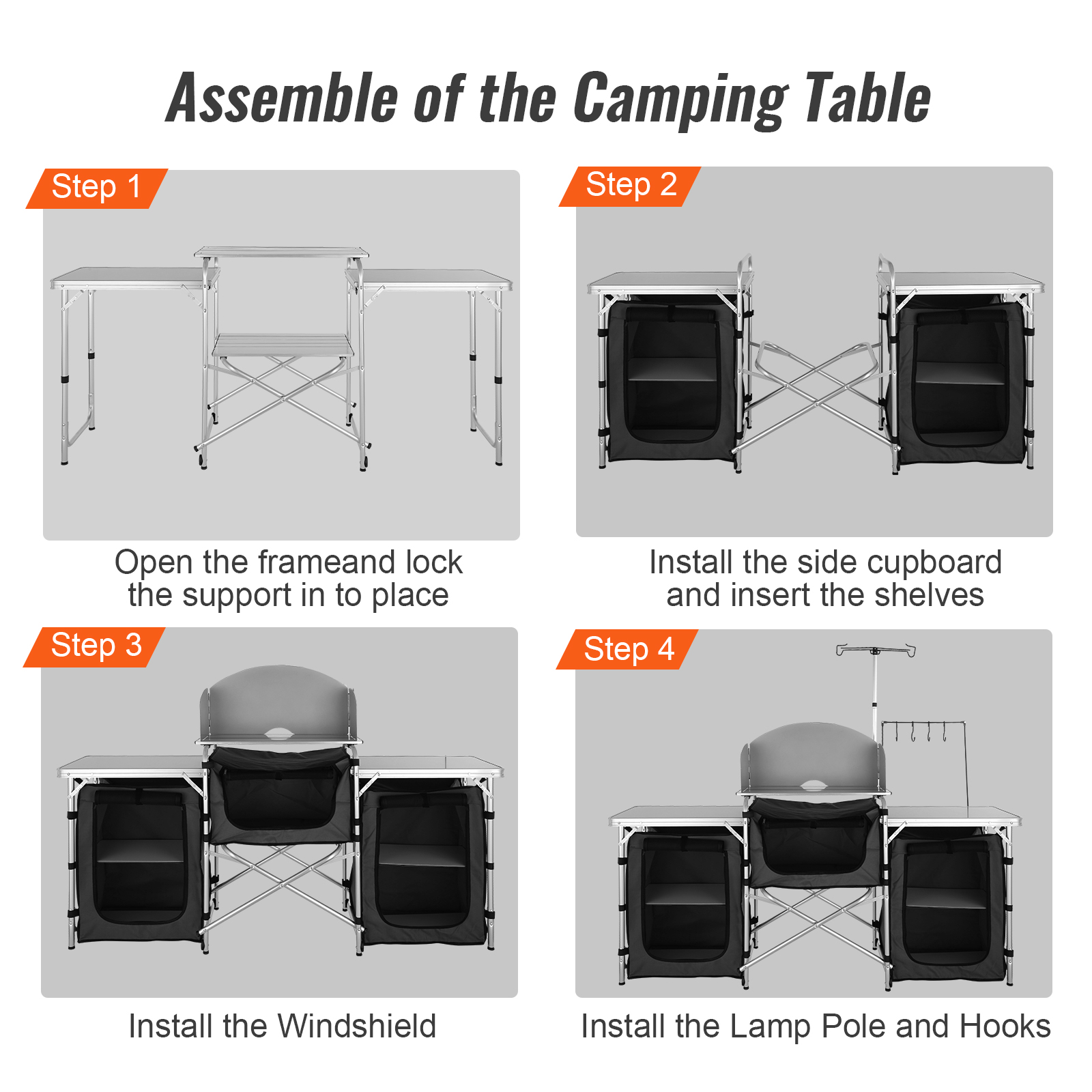 VEVOR Cuisine de Camping 126 x 46 x 81 cm Table de Camping Pliable  Structure en