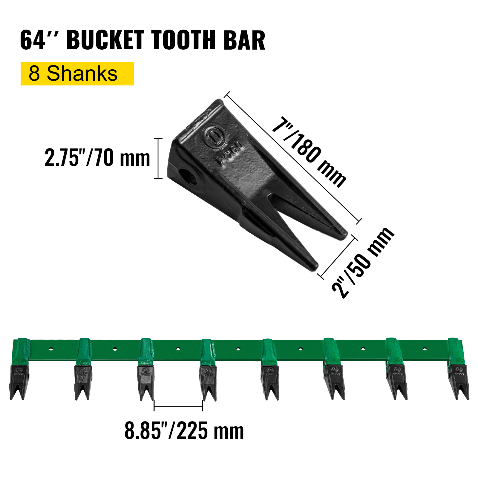 VEVOR Bucket Tooth Bar, 64'' Bolt on Tooth Bar, with 8 Weldon Shanks