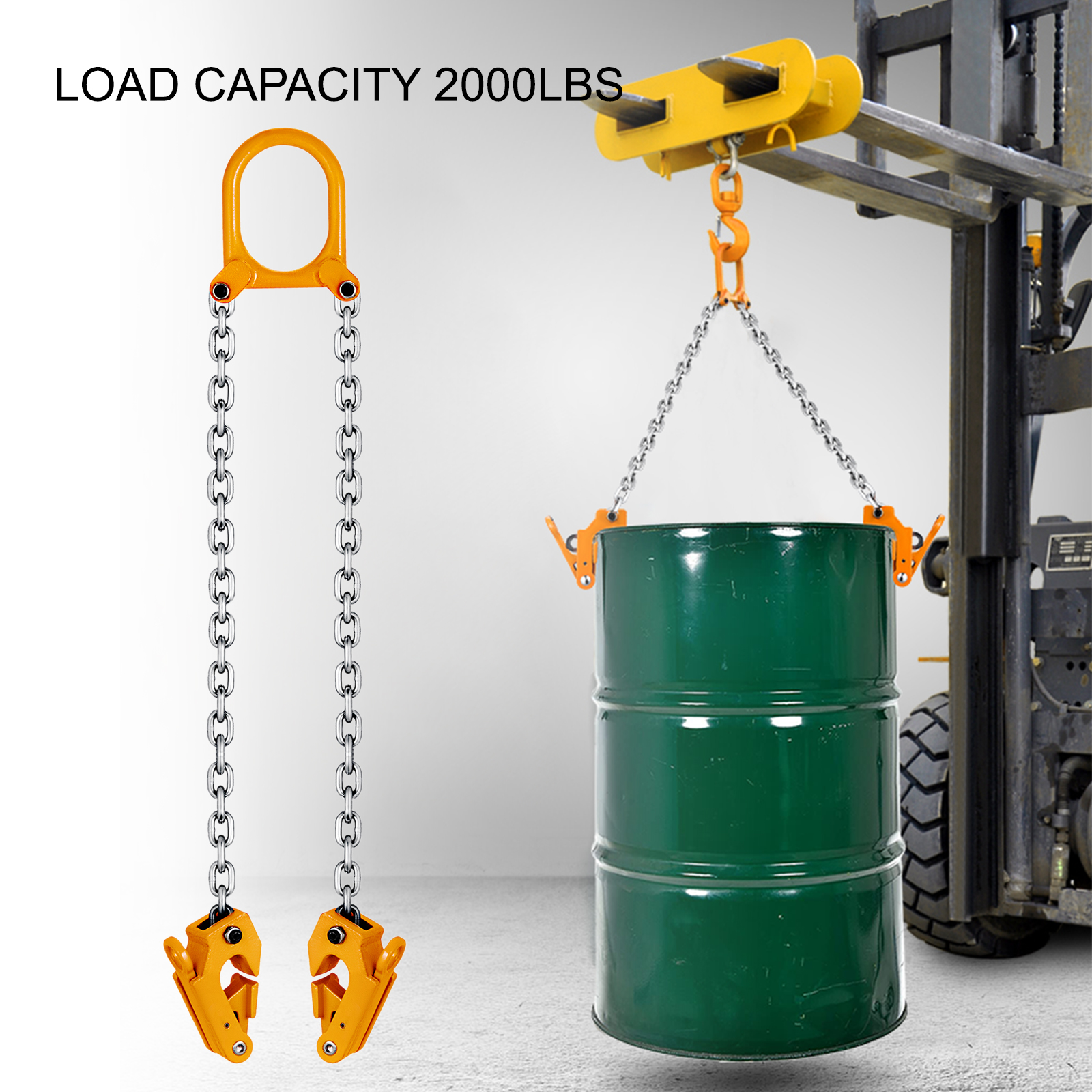2000 lbs Capacity Chain Drum Lifter G80 Lifting Chain Drum Lifter Clamp Oil Drum Lifting Barrel Lifter Vertical Chain Drum Lifter Yellow 