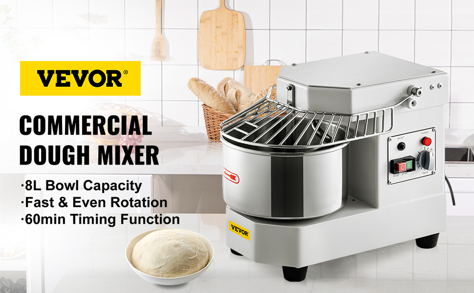 VEVOR Commercial Food Mixer 30qt Commercial Mixer with Timing Function 1100W Stainless Steel Bowl Heavy Duty Electric Food Mixer Commercial with 3