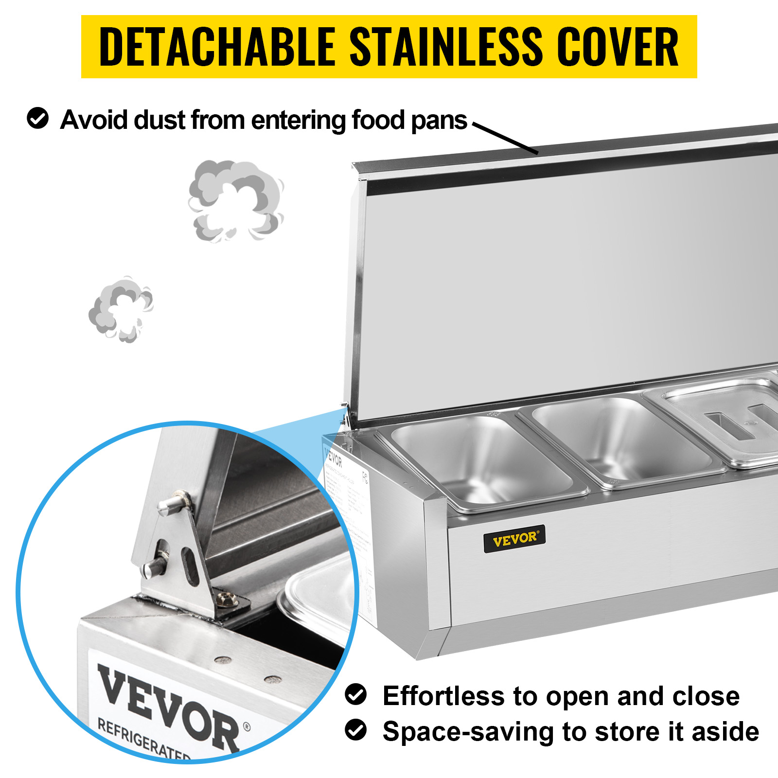 VEVOR Refrigerated Condiment Prep Station 55-Inch 13.8Qt Sandwich/Salad Prep Table with 3 1/3 Pans & 4 1/6 Pans 150W Salad Bar with 304 Stainless