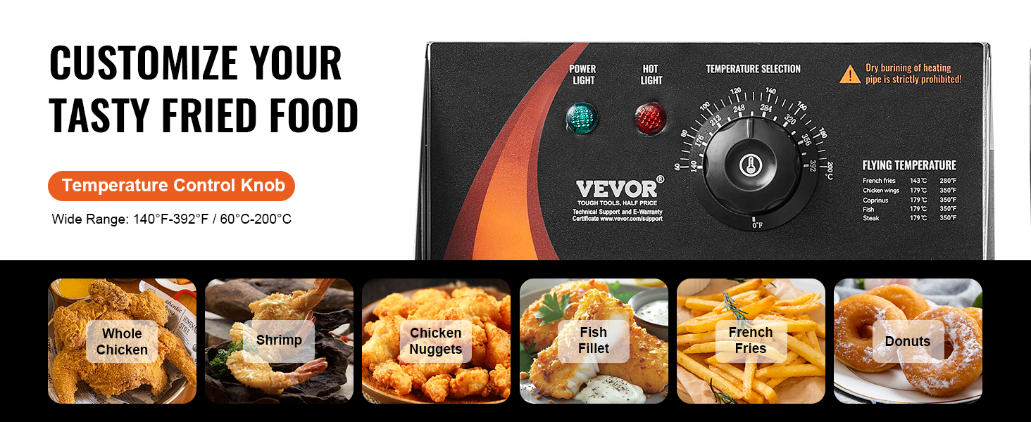 Description Picture 5 of itemVEVOR Commercial Deep Fryer 3000W Electric Turkey Fryer Large Capacity 18Qt / 17L Stainless Steel Countertop Single Oil Fryer