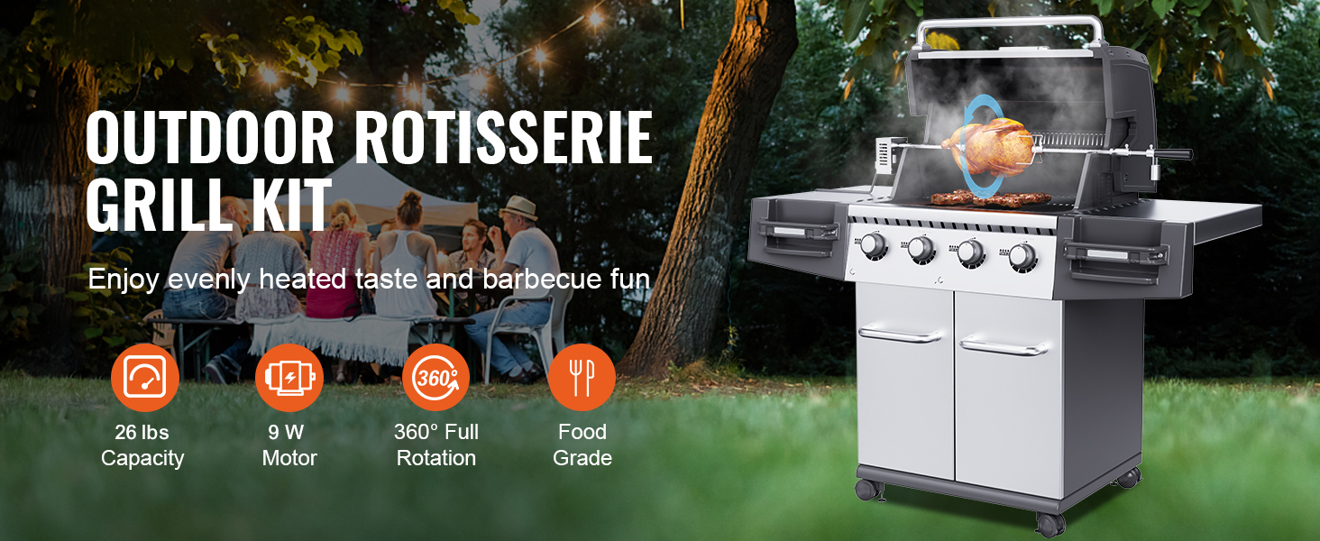 Universal Automatic Rotisserie with 9W Motor Electric BBQ Grill