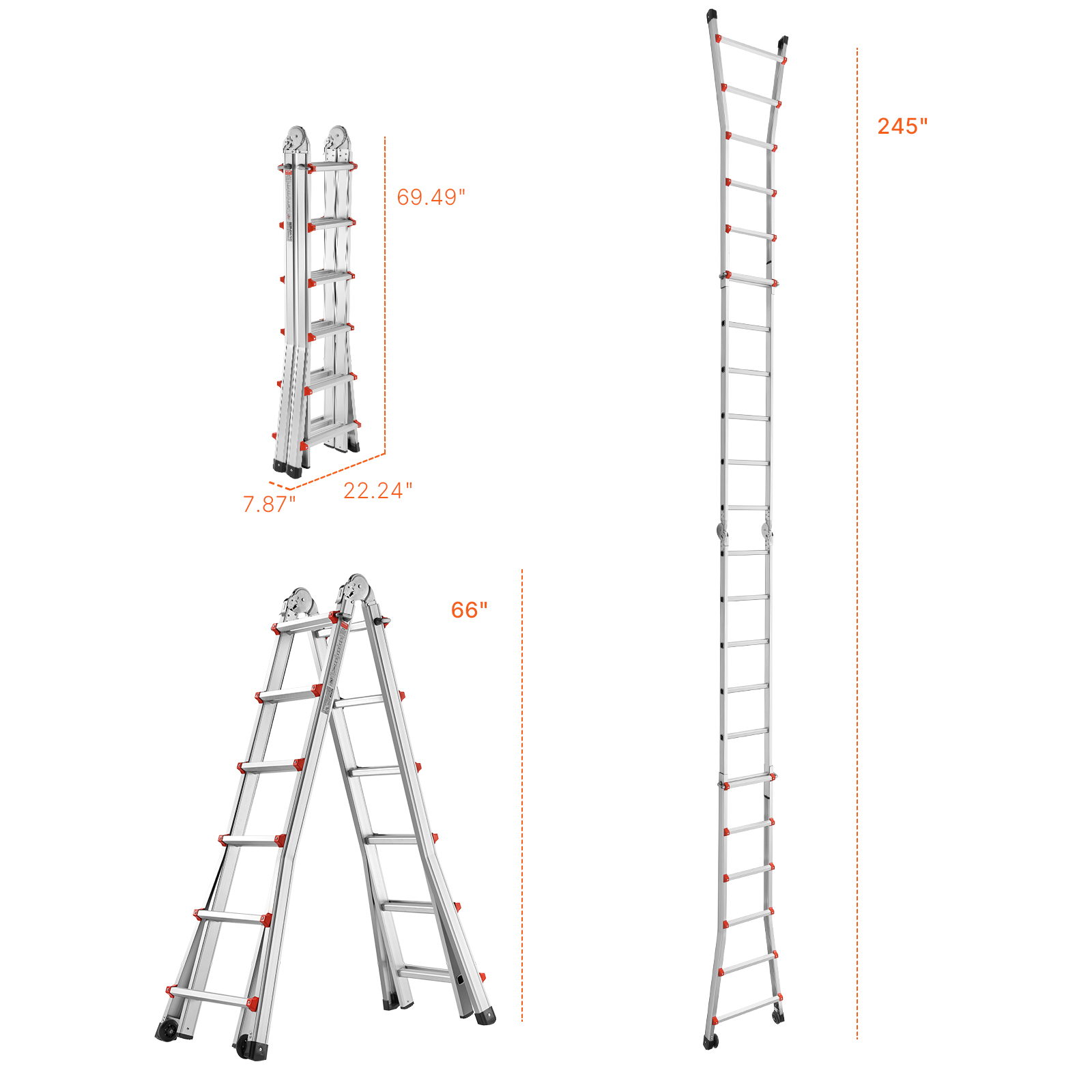 VEVOR Telescoping Ladder A Frame, 20.5 FT Compact Aluminum Extension ...