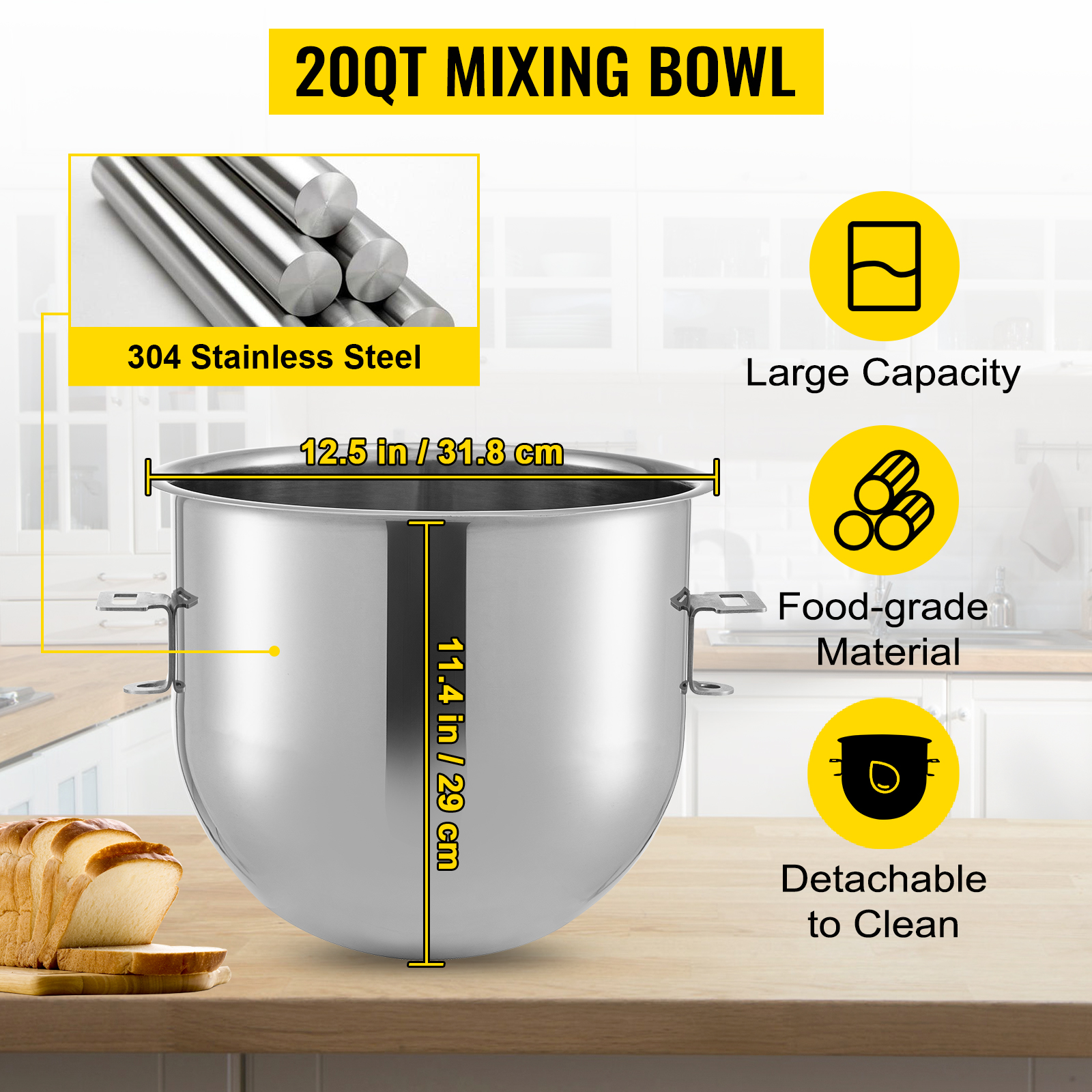 VEVOR Commercial Stand Mixer, 20Qt Stainless Steel Bowl, 1100W 2