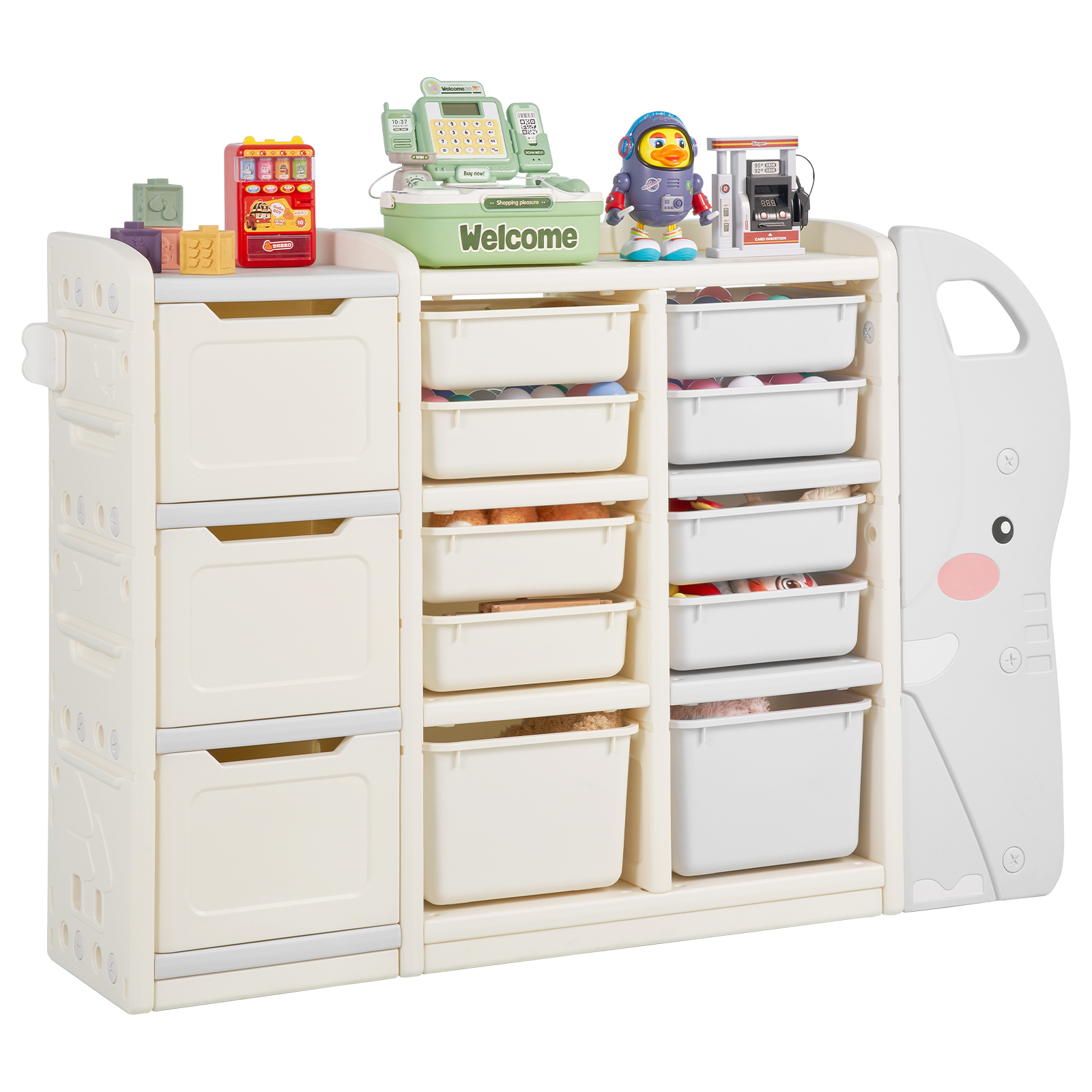 Uimoso Kids Toy Storage and Bookshelf with Plastic Bins Toy Storage Organizer
