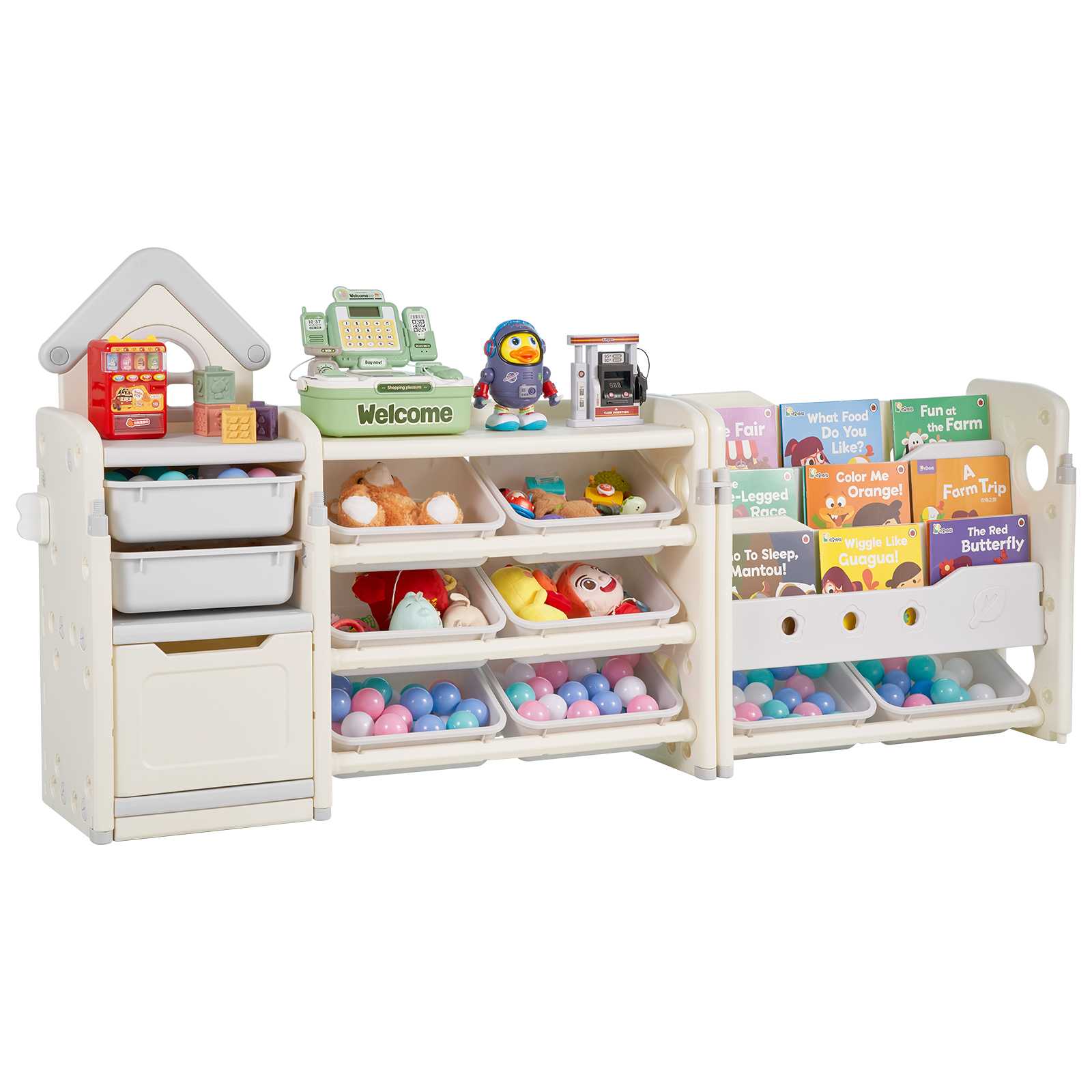 Uimoso Kids Toy Storage and Bookshelf with Plastic Bins Toy 