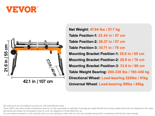 VEVOR 100in Miter Saw Stand with One-piece Mounting Brackets