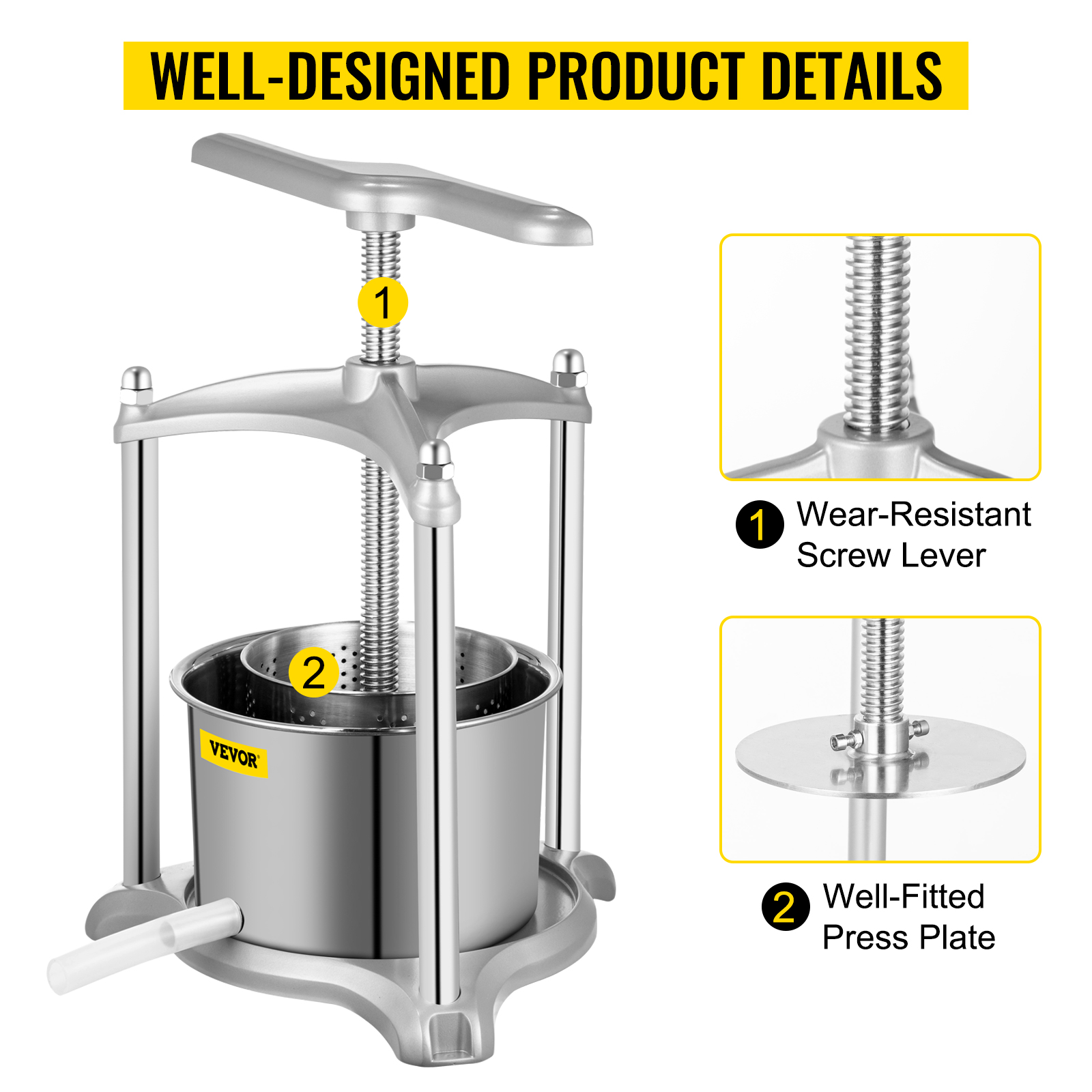 Wine Press Made in Italy Fruit Press Cheese Press 1,8 L with Stainless Steel Press Basket Mold 1,4 L 